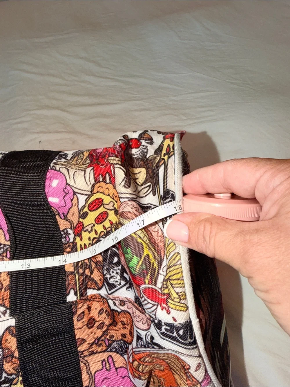 Food-Print Duffel Bag in Pink, White & Multicolor - Fashion Travel Tote